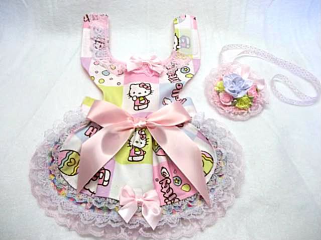 HELLO KITTY EASTER DRESS W/FLORAL HAT NEW DOG CLOTHES PET APPAREL 