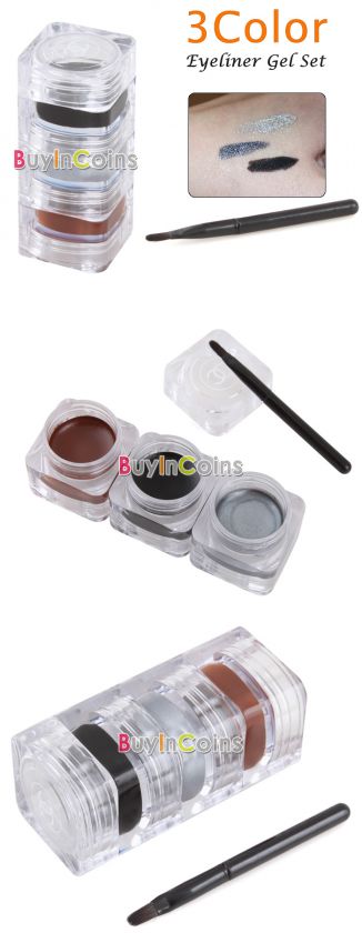 Color Waterproof Eyeliner Eye Liner Gel Set + Brush  