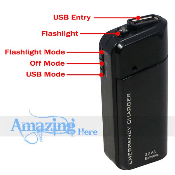 Emergency AA Battery Charger for USB  Cell Phone  
