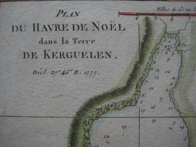 copperplate engraved hand colored antique map of the Kerguelen Islands 