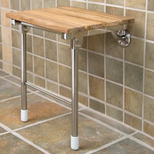 Teak Wood Folding Shower Seat with Legs  