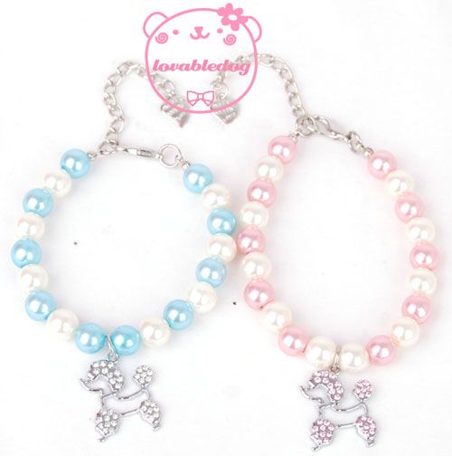 Dog Pet cat Pearl Necklace Poodle Charm Jewelry S M L  
