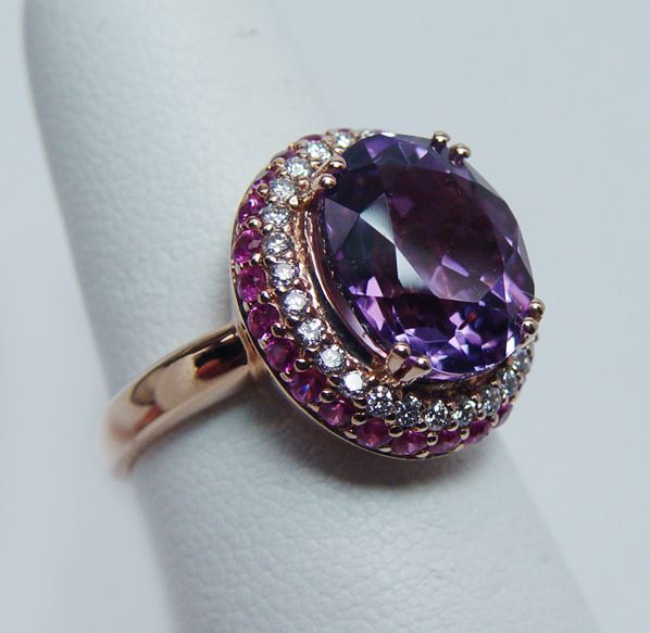 LEVIAN Amethyst Ruby Diamond Ring 14K Rose Gold Estate Jewelry  