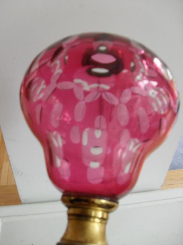 Antique Sandwich Glass Overlay Oil Lamp,Cranberry/Clear  