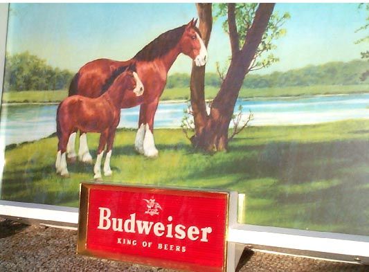 Vintage Old Budweiser Beer Logo Advertising Light Farm Sign w 