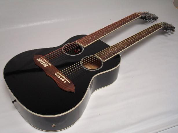   String Acoustic Electric Double Neck Guitar, Two Hole, Black, /w Case