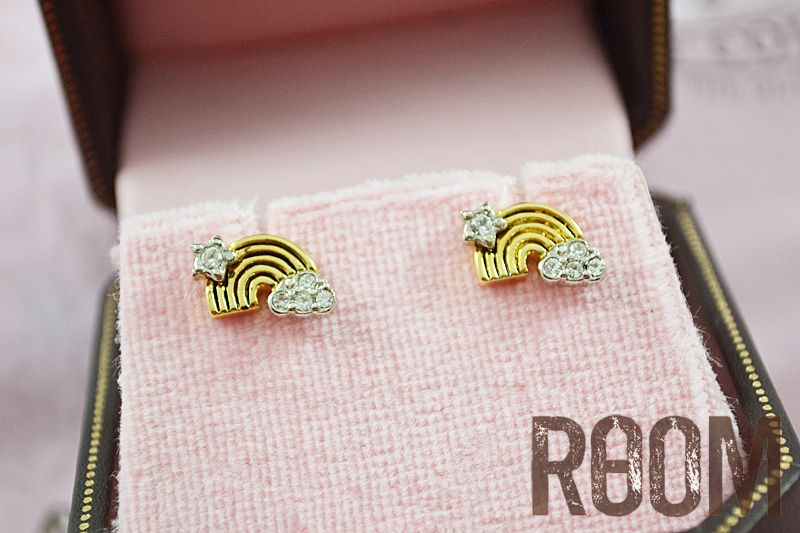 Juicy Couture Rainbow Charm Pave Gold Stud Earrings  