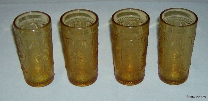   Indiana Glass Amber Daisy Pinwheel Juice Glasses / Tumblers  