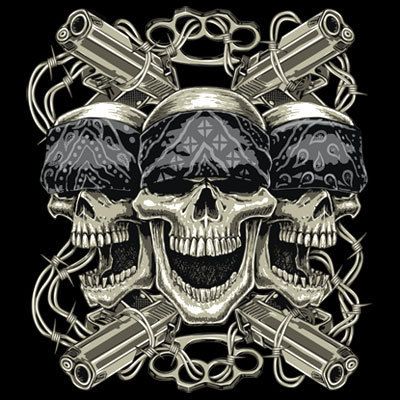 Thug Life Bandana Shades Skulls & Guns Black T Shirt   $9.95  