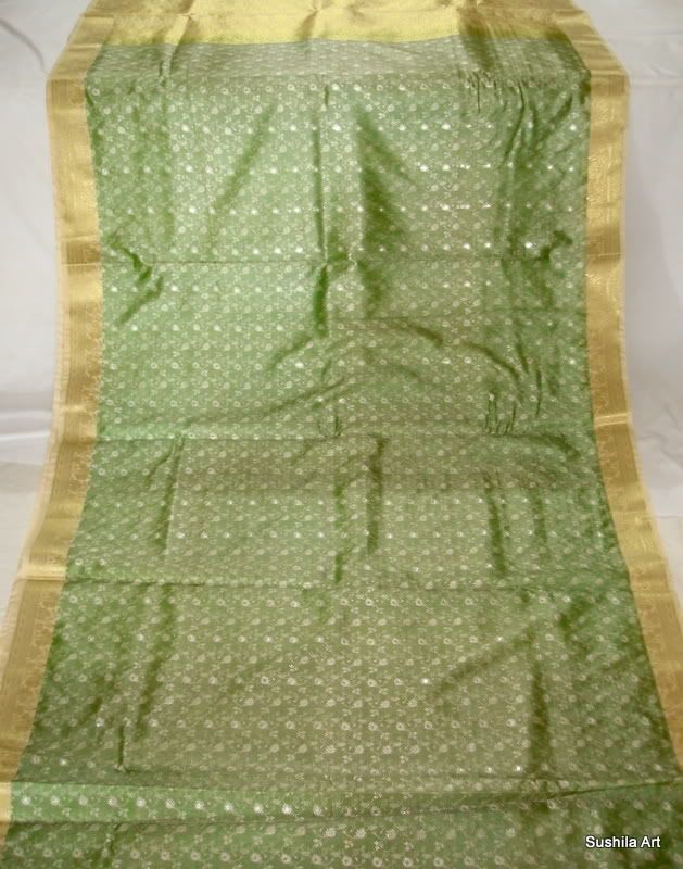 Indian Art Silk Weaved Sari Curtain Drape Panel Fabric with Golden 